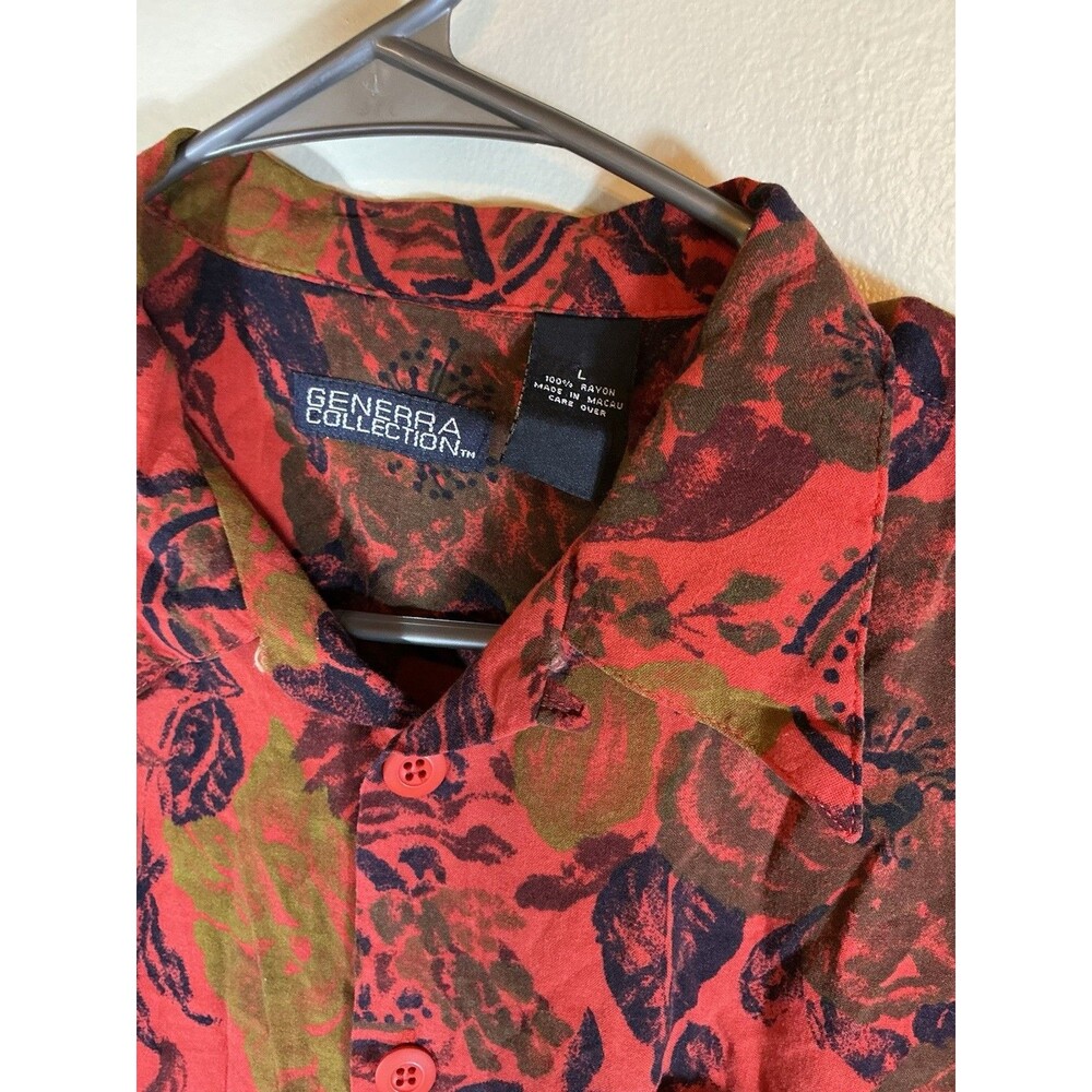 Generra Mens Short Sleeve Floral Button-Up Shirt Pockets Point Collar Red